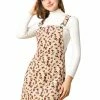 Allegra K Women's Suspender Skirt Adjustable Strap Pinafore Corduroy Floral Overalls Dress