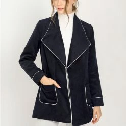 Allegra K Women's Pea Wool Shawl Collar Tie Belt Wrap Winter Coat