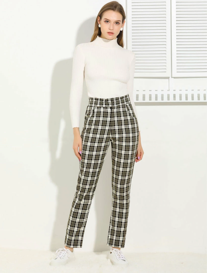 Allegra K Women's Plaid Ankle Pants Tartan Check Elastic High Waist Work Office Trousers 5 Allegra K Women's Plaid Ankle Pants Tartan Check Elastic High Waist Work Office Trousers