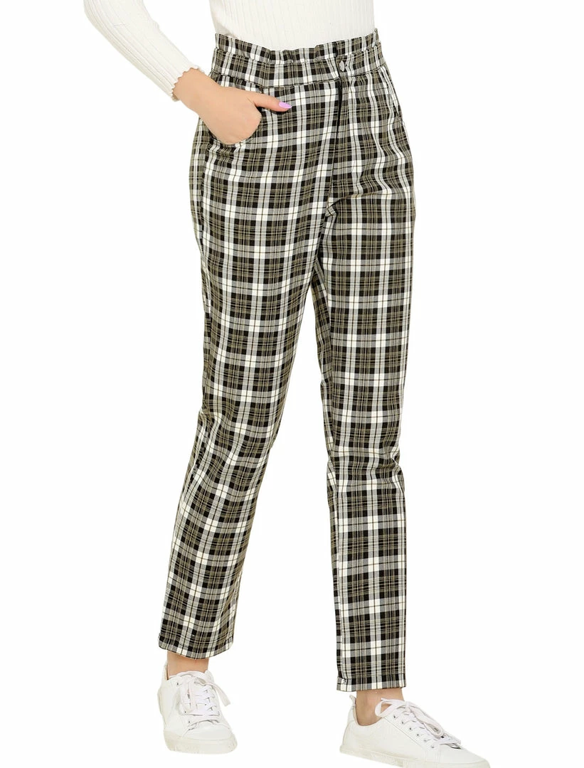 Allegra K Women's Plaid Ankle Pants Tartan Check Elastic High Waist Work Office Trousers 3 Allegra K Women's Plaid Ankle Pants Tartan Check Elastic High Waist Work Office Trousers