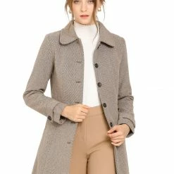 Allegra K Women's Peter Pan Collar Single Breasted Overcoat Winter Long Coat