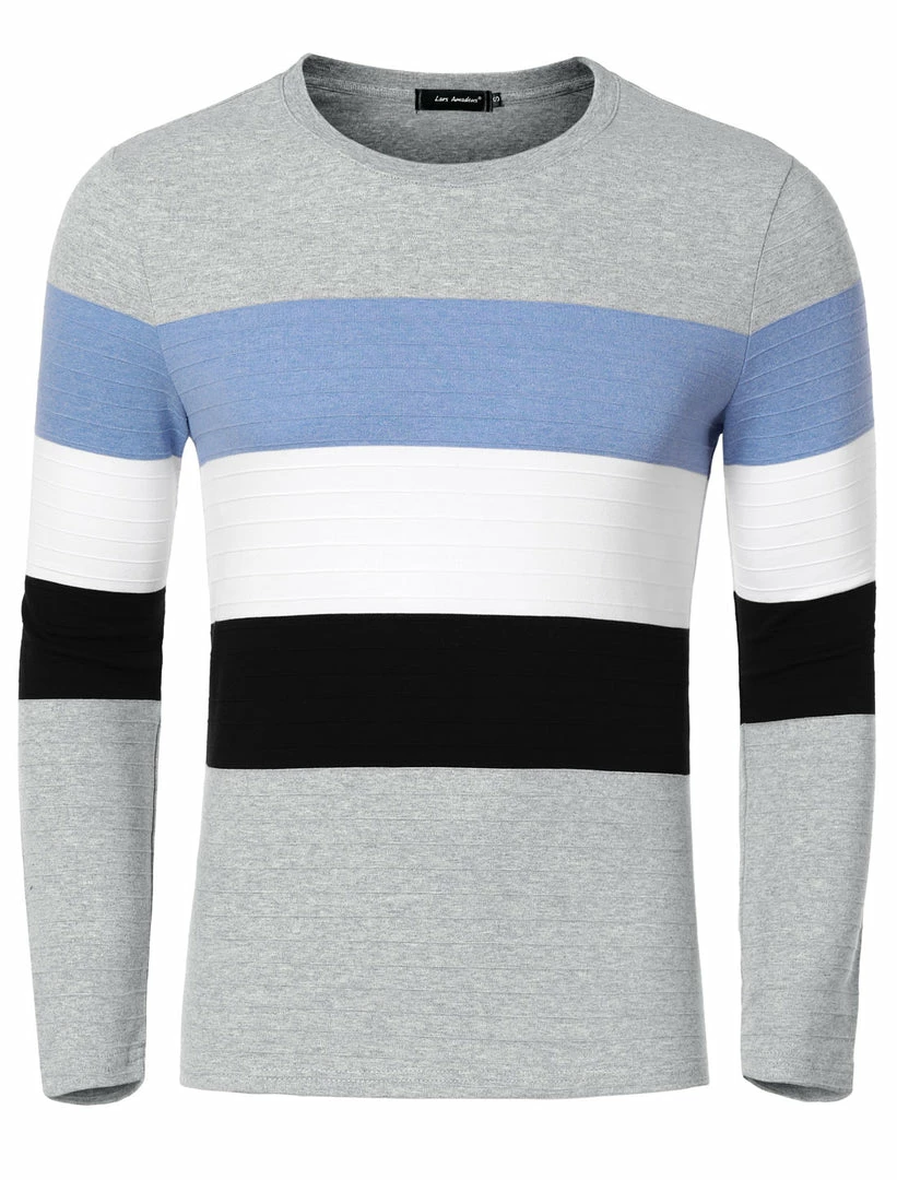 Allegra K Tops Men's Father's Day Basic Color Block Crew Neck Casual Pullover Long Sleeve Tees 4 Allegra K Tops Men's Father's Day Basic Color Block Crew Neck Casual Pullover Long Sleeve Tees