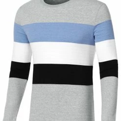 Allegra K Tops Men's Father's Day Basic Color Block Crew Neck Casual Pullover Long Sleeve Tees