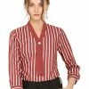 Allegra K Women's Stripe Tie V Neck 3/4 Sleeves Work Office Blouse Top