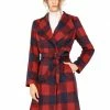 Allegra K Women's Shawl Collar Lapel Winter Belted Plaid Coat With Pockets