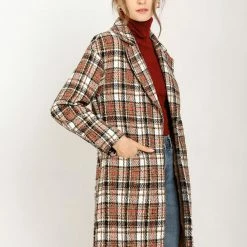 Allegra K Women's Plaid Cardigan Notch Lapel Open Front Trench Pea Coat Outerwear With Belt