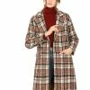 Allegra K Women's Plaid Cardigan Notch Lapel Open Front Trench Pea Coat Outerwear With Belt