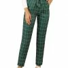 Allegra K Women's Plaid Self Tie Belt Elastic Waistband Straight High Waist Pants