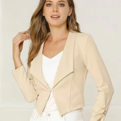 Allegra K Women's Notched Lapel Ruched Sleeve Jackets Business Crop Blazer