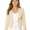 Allegra K Women's Notched Lapel Ruched Sleeve Jackets Business Crop Blazer