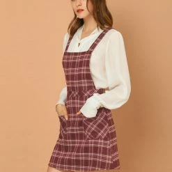 Allegra K Women's Plaid Tartan Button Decor A-Line Pinafore Overall Dress 44 Allegra K Women's Plaid Tartan Button Decor A-Line Pinafore Overall Dress