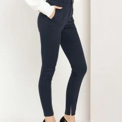 Allegra K Women's Work Solid Pintuck Straight High Waist Slit Hem Pants