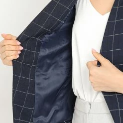 Allegra K Women's Single Breasted Stand Collar Work Formal Plaid Blazer Jacket