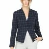 Allegra K Women's Single Breasted Stand Collar Work Formal Plaid Blazer Jacket