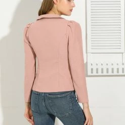 Allegra K Women's Puff Sleeve Peter Pan Collar Solid Casual Jacket