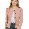 Allegra K Women's Puff Sleeve Peter Pan Collar Solid Casual Jacket