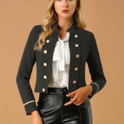Allegra K Women's 1960 Vintage Steampunk Open Front Button Decor Casual Jacket