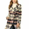 Allegra K Women's Shawl Collar Belted Asymmetrical Hem Plaid Coat