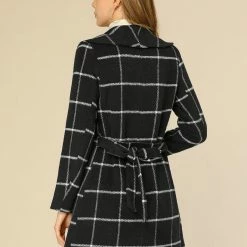 Allegra K Women's Plaid Belted Shawl Collar Wrap Winter Coat