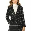 Allegra K Women's Plaid Belted Shawl Collar Wrap Winter Coat