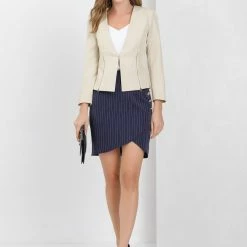 Allegra K Women's Work Office Open Front Zipper Collarless Cropped Blazer 52 Allegra K Women's Work Office Open Front Zipper Collarless Cropped Blazer
