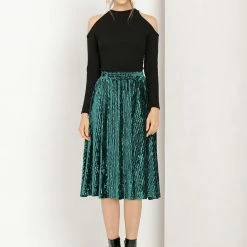 Allegra K Women's Elegant Office Elastic Waist Velvet A-Line Midi Skirt 18 Allegra K Women's Elegant Office Elastic Waist Velvet A-Line Midi Skirt