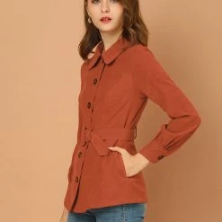 Allegra K Women's Retro Turndown Collar Lantern Sleeve Coat With Belt 16 Allegra K Women's Retro Turndown Collar Lantern Sleeve Coat With Belt