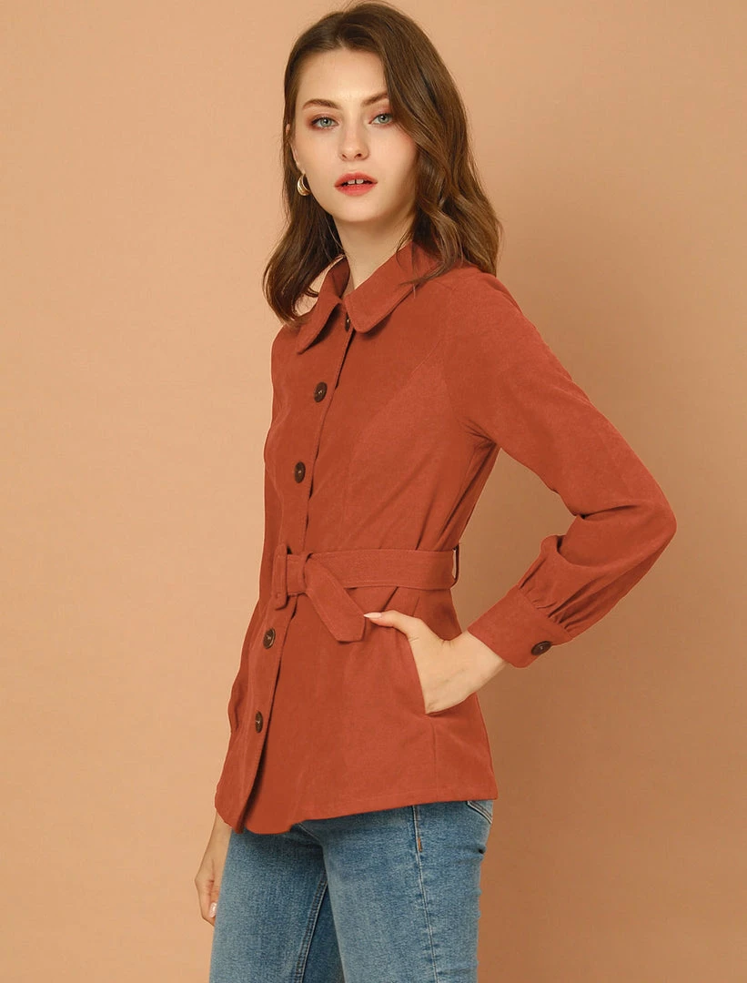 Allegra K Women's Retro Turndown Collar Lantern Sleeve Coat With Belt 5 Allegra K Women's Retro Turndown Collar Lantern Sleeve Coat With Belt