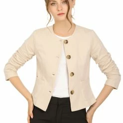 Allegra K Women's Casual Fall Button Front Elegant Work Office Blazer Jacket