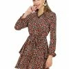 Allegra K Women's Lace V Neck Long Sleeve Belted Swing Floral Tiered Dress