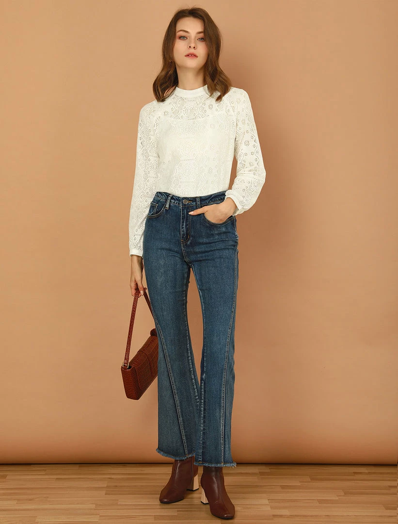 Allegra K Women's Lace Floral Blouse Long Sleeve Stand Collar Elegant Vintage Top Shirt 4 Allegra K Women's Lace Floral Blouse Long Sleeve Stand Collar Elegant Vintage Top Shirt