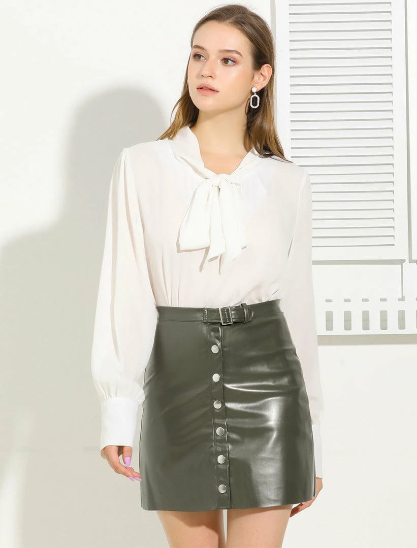 Allegra K Women's PU Faux Leather High Waist Short Casual Mini Skirt 5 Allegra K Women's PU Faux Leather High Waist Short Casual Mini Skirt