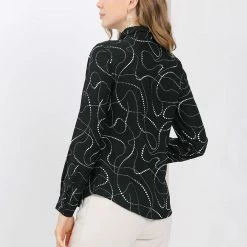 Allegra K Women's Business Long Sleeve Button Up Shirt Dots Point Collar Top Blouse