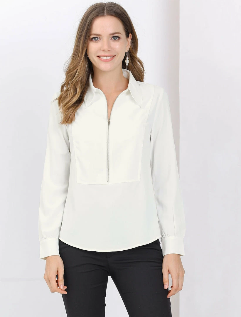 Allegra K Women's Zip Front Blouse Long Sleeve Solid Color Office Work Top 5 Allegra K Women's Zip Front Blouse Long Sleeve Solid Color Office Work Top