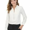 Allegra K Women's Zip Front Blouse Long Sleeve Solid Color Office Work Top