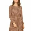 Allegra K Women's Vintage Round Neck Elastic Waist Puff Sleeve Plaid Dress