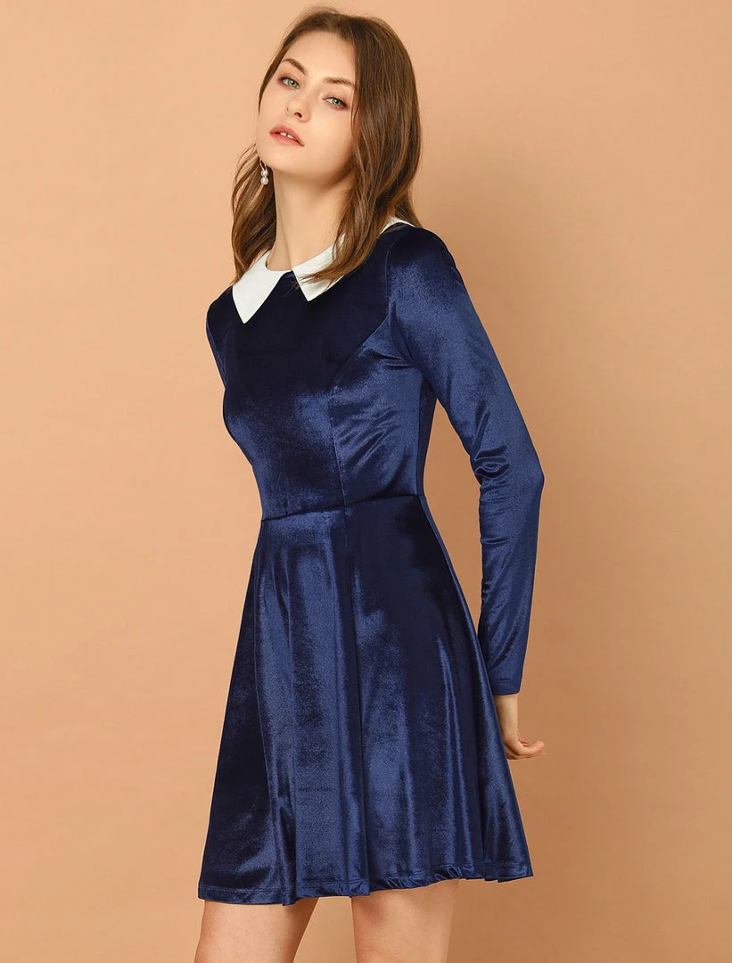 Allegra K Women's Vintage Velvet Long Sleeve A Line Contrast Doll Peter Pan Collar Dress 6 Allegra K Women's Vintage Velvet Long Sleeve A Line Contrast Doll Peter Pan Collar Dress