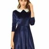 Allegra K Women's Vintage Velvet Long Sleeve A Line Contrast Doll Peter Pan Collar Dress 2 Allegra K Women's Vintage Velvet Long Sleeve A Line Contrast Doll Peter Pan Collar Dress