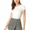 Allegra K Women's Leopard Wrap Skorts High Waist Faux Suede Skirt Shorts 2 Allegra K Women's Leopard Wrap Skorts High Waist Faux Suede Skirt Shorts