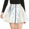 Allegra K Women's Metallic Shiny Glitter Sparkly Zipper A-Line Holographic Full Skirts