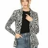 Allegra K Women's Fall Work Elegant Long Sleeves Shawl Collar Open Front Straight Knit Zebra Print Cardigan