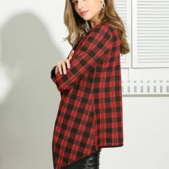 Allegra K Women's Plaid Long Sleeve Lapel Open Front Outerwear Cardigan