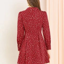 Allegra K Women's Vintage Polka Dots Notched Lapel V Neck Button Up Shirt Dress