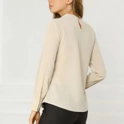 Allegra K Women's Work Office Shirt Keyhole Collar Long Sleeve Fall Chiffon Blouse