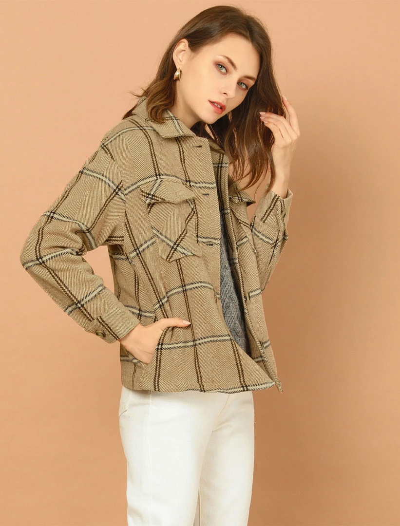 Allegra K Women's Plaid Turndown Collar Single Breasted Winter Jacket With Pockets 4 Allegra K Women's Plaid Turndown Collar Single Breasted Winter Jacket With Pockets