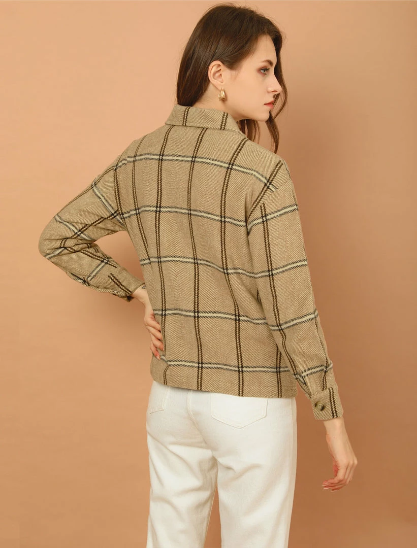 Allegra K Women's Plaid Turndown Collar Single Breasted Winter Jacket With Pockets 7 Allegra K Women's Plaid Turndown Collar Single Breasted Winter Jacket With Pockets