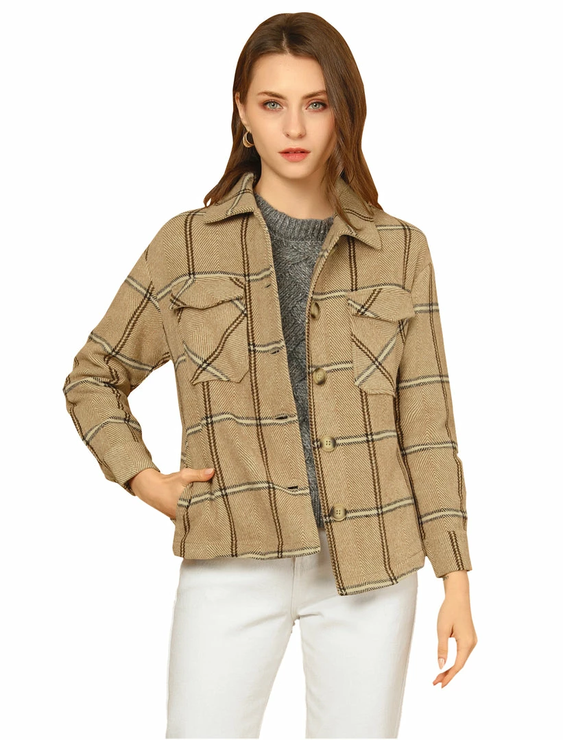 Allegra K Women's Plaid Turndown Collar Single Breasted Winter Jacket With Pockets 3 Allegra K Women's Plaid Turndown Collar Single Breasted Winter Jacket With Pockets