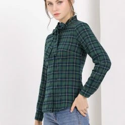 Allegra K Women's Plaid Tie Neck Button Down Long Sleeves Shirt Blouse 23 Allegra K Women's Plaid Tie Neck Button Down Long Sleeves Shirt Blouse