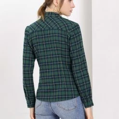 Allegra K Women's Plaid Tie Neck Button Down Long Sleeves Shirt Blouse 24 Allegra K Women's Plaid Tie Neck Button Down Long Sleeves Shirt Blouse