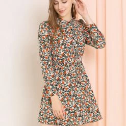Allegra K Women's Button Half Placket Long Sleeve Mini Fit And Flare Floral Dress 18 Allegra K Women's Button Half Placket Long Sleeve Mini Fit And Flare Floral Dress